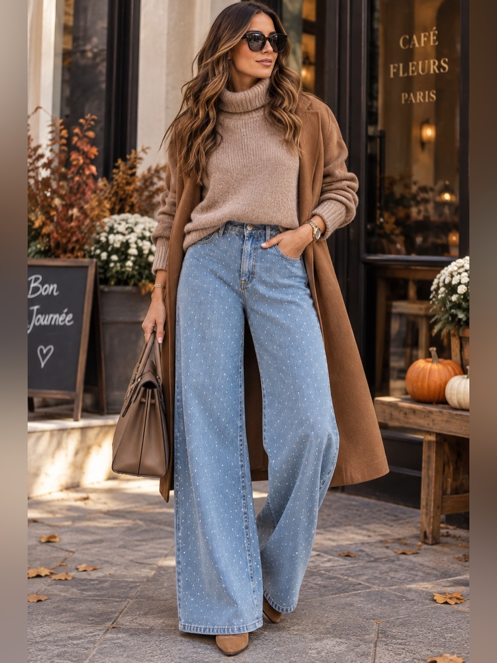 FROM PARIS FRANCE 🇫🇷 Wide Leg Polka Dot Jeans - Light Blue